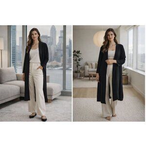 Eileen Fisher Women’s 100% Wool Duster Cardigan Black 3X Quiet Luxury Minimalist